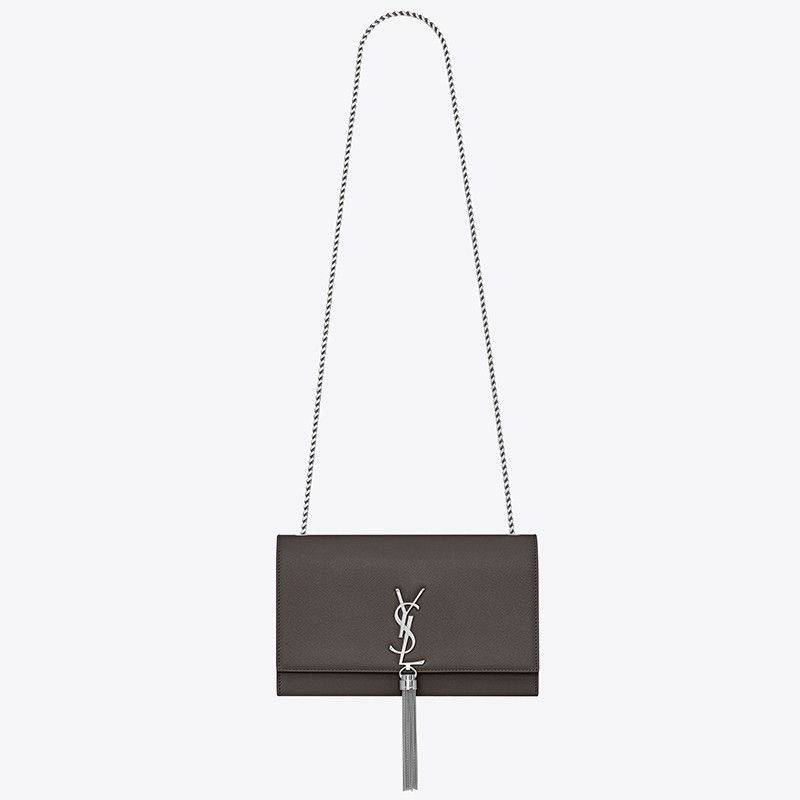 Sa**t Lau*nt medium kate bag with tassel in grey grained leather