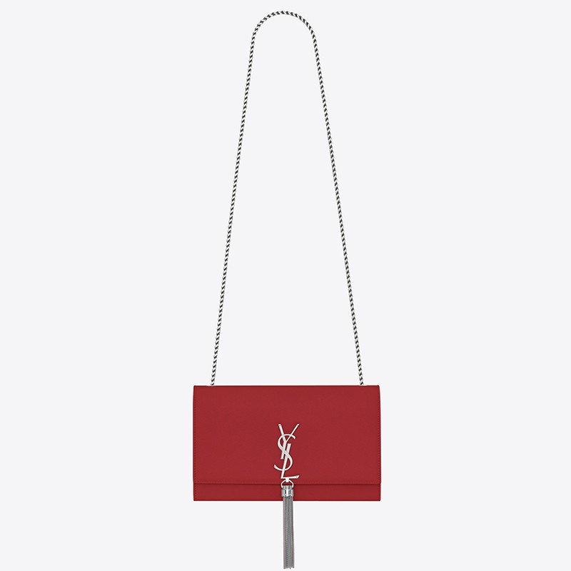 Sa**t Lau*nt medium kate bag with tassel in red grained leather