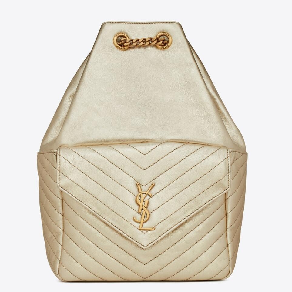 Sa**t Lau*nt joe backpack in gold lame leather
