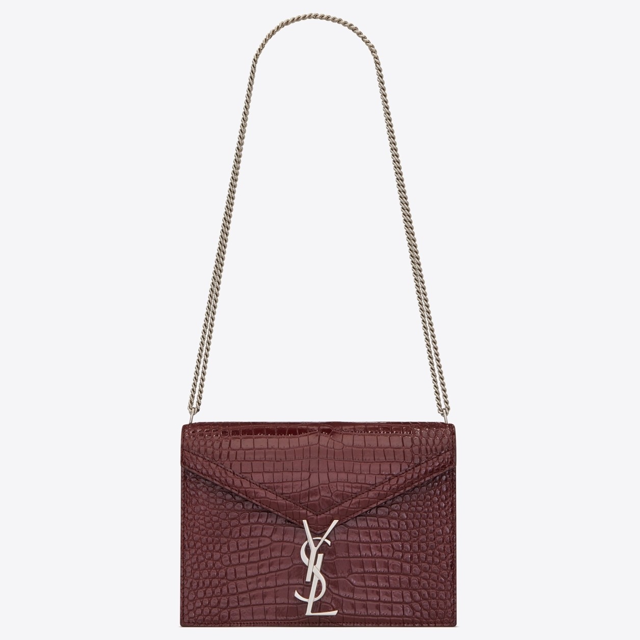 Sa**t Lau*nt cassandra clasp bag in bordeaux croc-embossed leather
