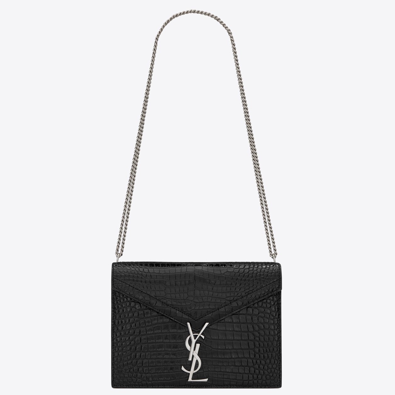 Sa**t Lau*nt cassandra clasp bag in black croc-embossed leather