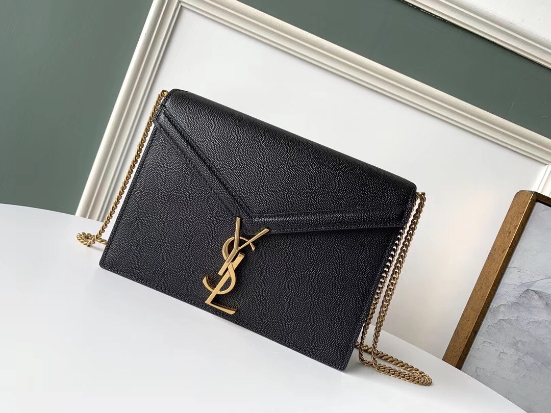 Sa**t Lau*nt cassandra clasp bag in black grained leather