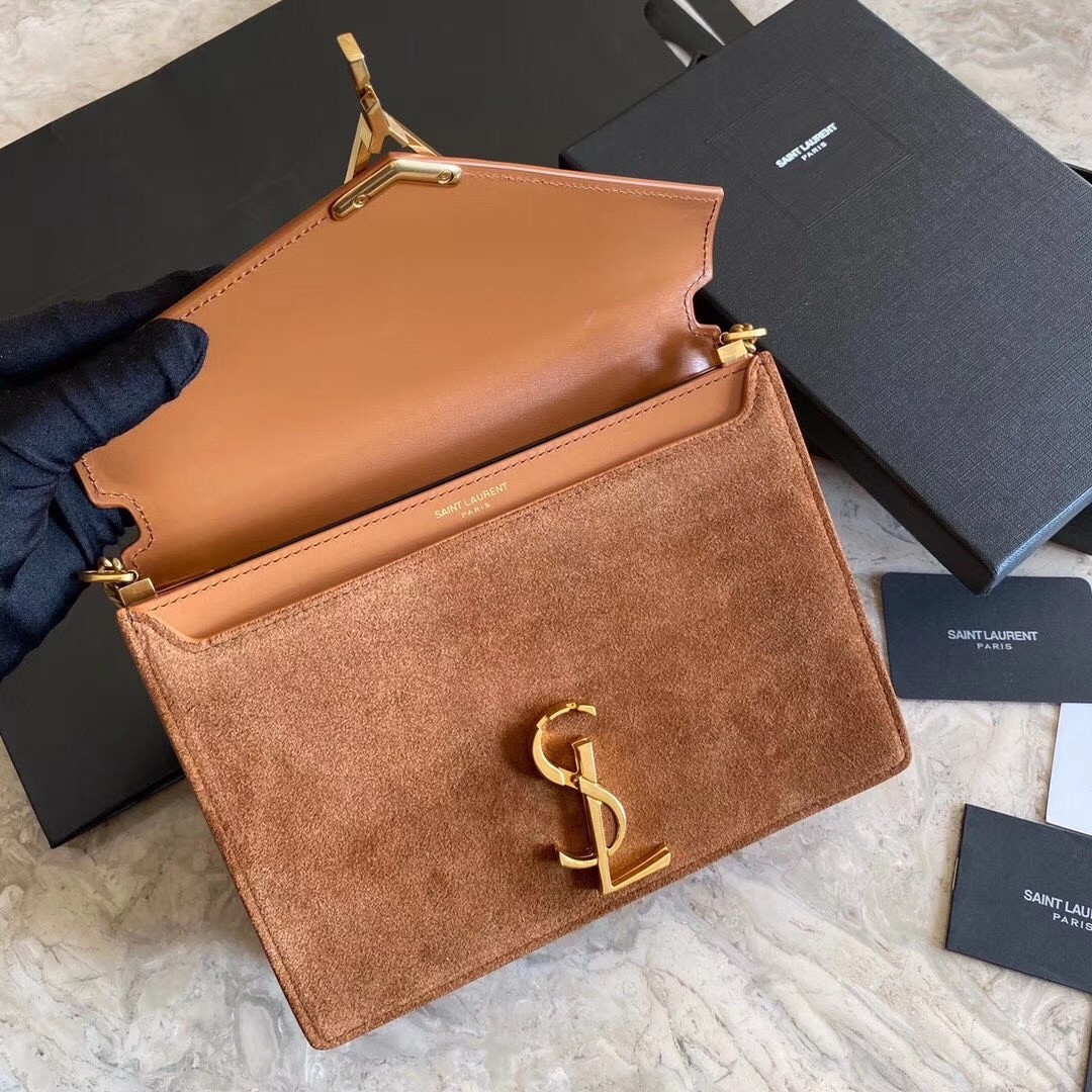 Sa**t Lau*nt cassandra clasp bag in brown suede