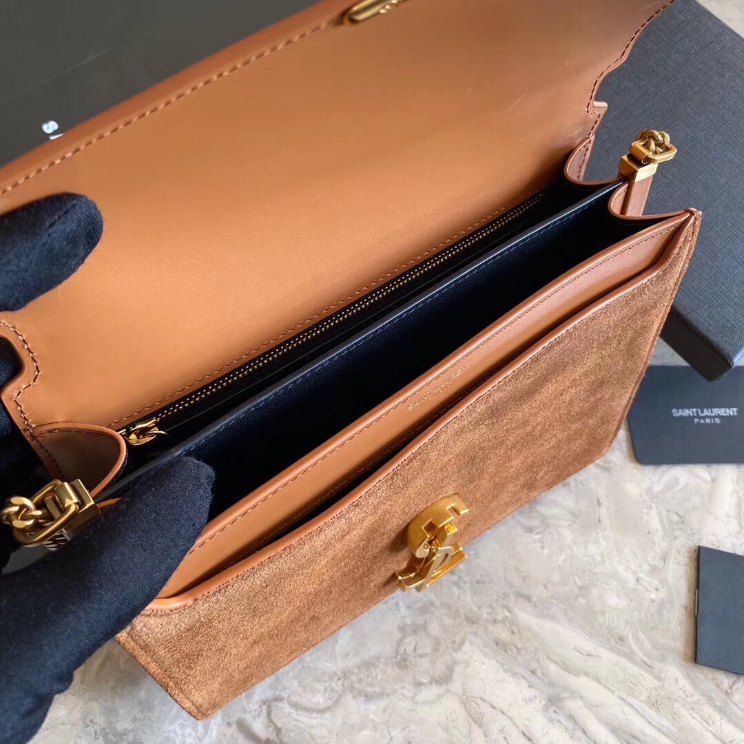 Sa**t Lau*nt cassandra clasp bag in brown suede