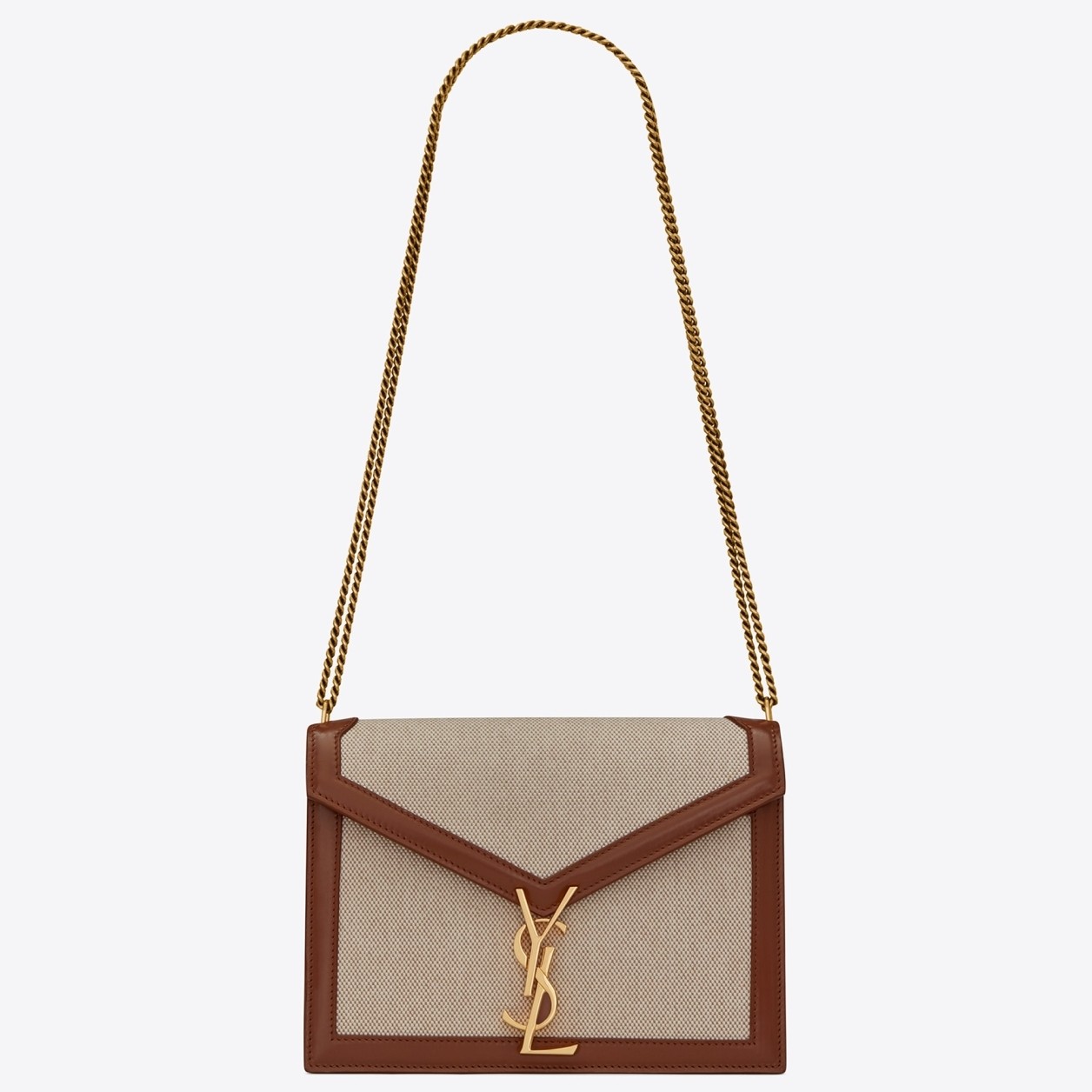 Sa**t Lau*nt cassandra clasp bag in beige canvas