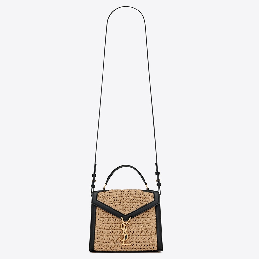 Sa**t Lau*nt cassandra mini top handle bag in raffia