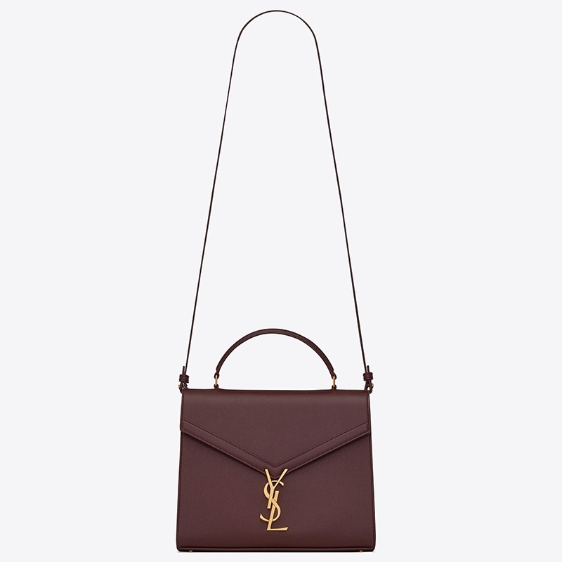 Sa**t Lau*nt cassandra medium bag in bordeaux grained leather