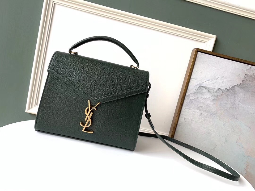 Sa**t Lau*nt cassandra medium bag in dark green grained leather