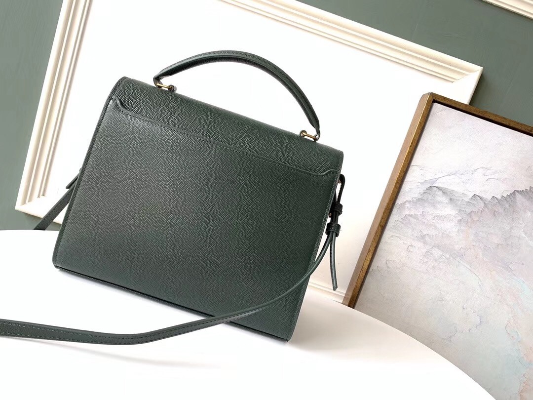 Sa**t Lau*nt cassandra medium bag in dark green grained leather