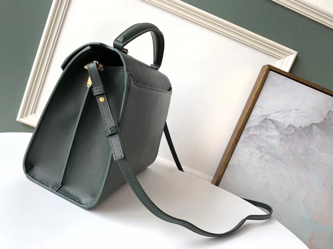 Sa**t Lau*nt cassandra medium bag in dark green grained leather