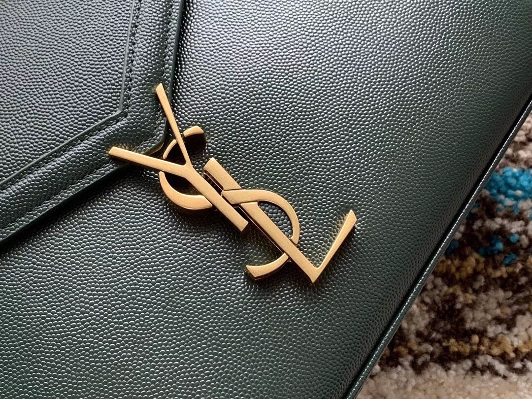 Sa**t Lau*nt cassandra medium bag in dark green grained leather