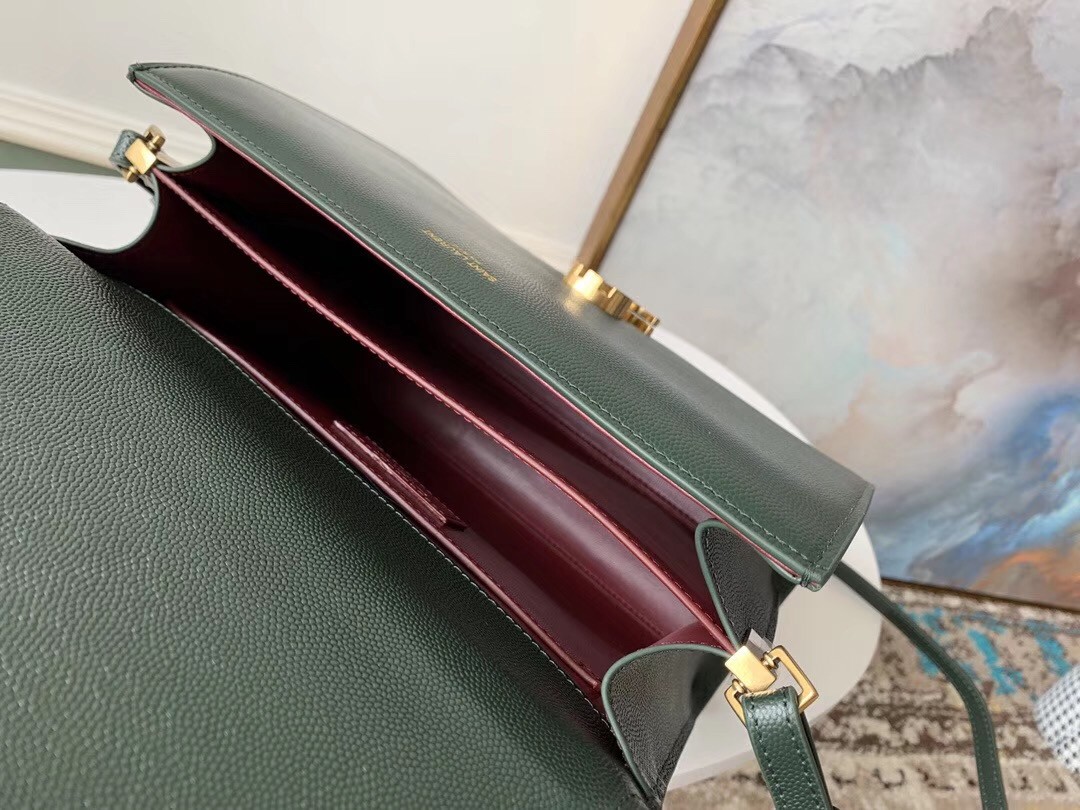Sa**t Lau*nt cassandra medium bag in dark green grained leather