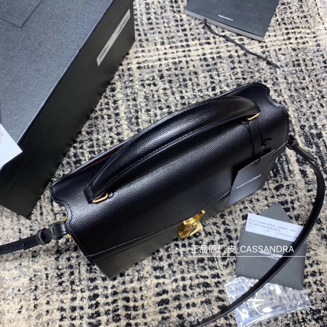 Sa**t Lau*nt cassandra medium bag in black grained leather