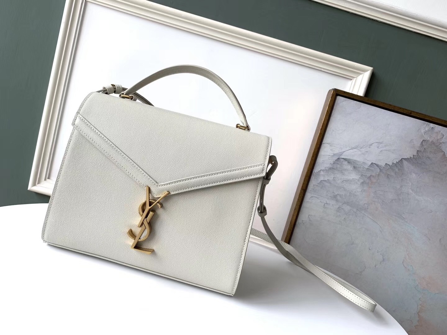 Sa**t Lau*nt cassandra medium bag in white grained leather