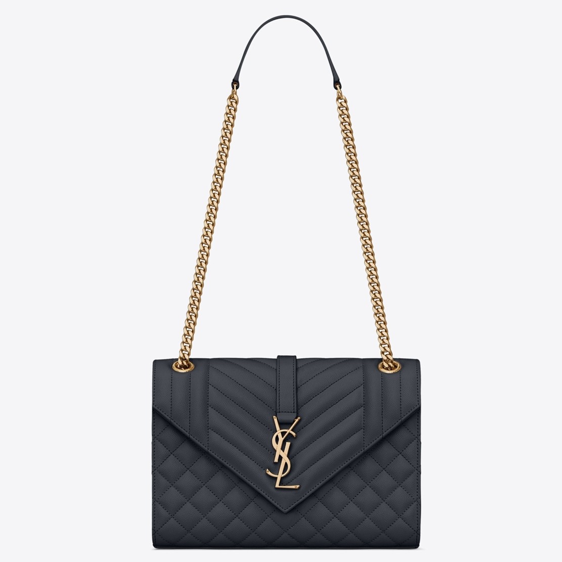 Sa**t Lau*nt medium envelope bag in navy blue grained leather