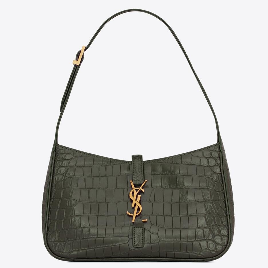 Sa**t Lau*nt le 5 À 7 hobo bag in green crocodile embossed leather