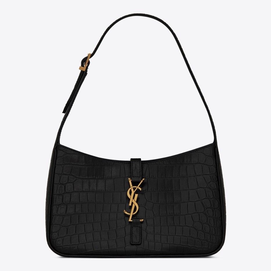 Sa**t Lau*nt le 5 à 7 hobo bag in black crocodile-embossed leather