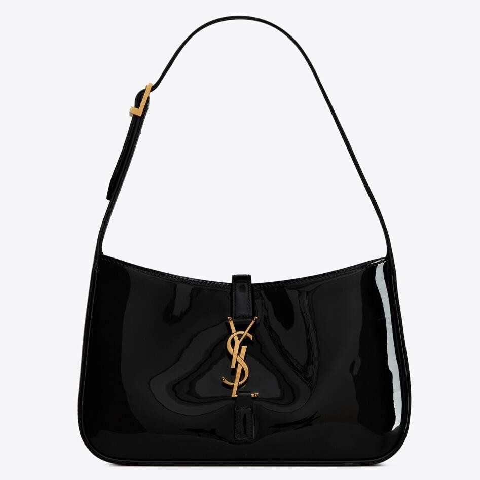 Sa**t Lau*nt le 5 À 7 hobo bag in black patent calfskin