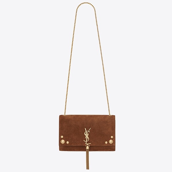 Sa**t Lau*nt medium kate tassel bag in brown suede and studs