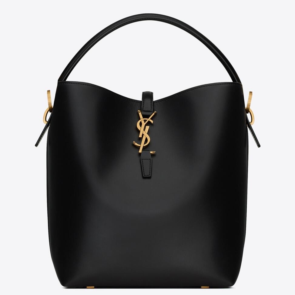 Sa**t Lau*nt le 37 large bucket bag in black leather