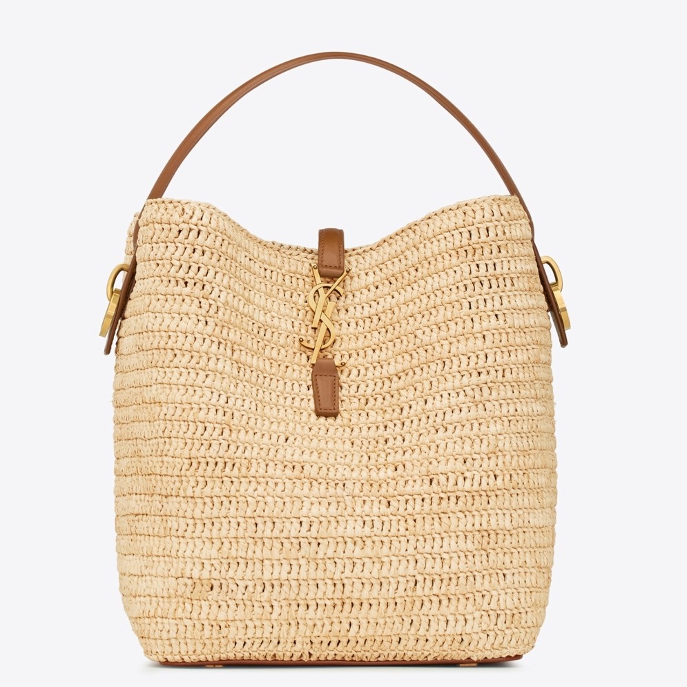 Sa**t Lau*nt le 37 bucket bag in natural woven raffia