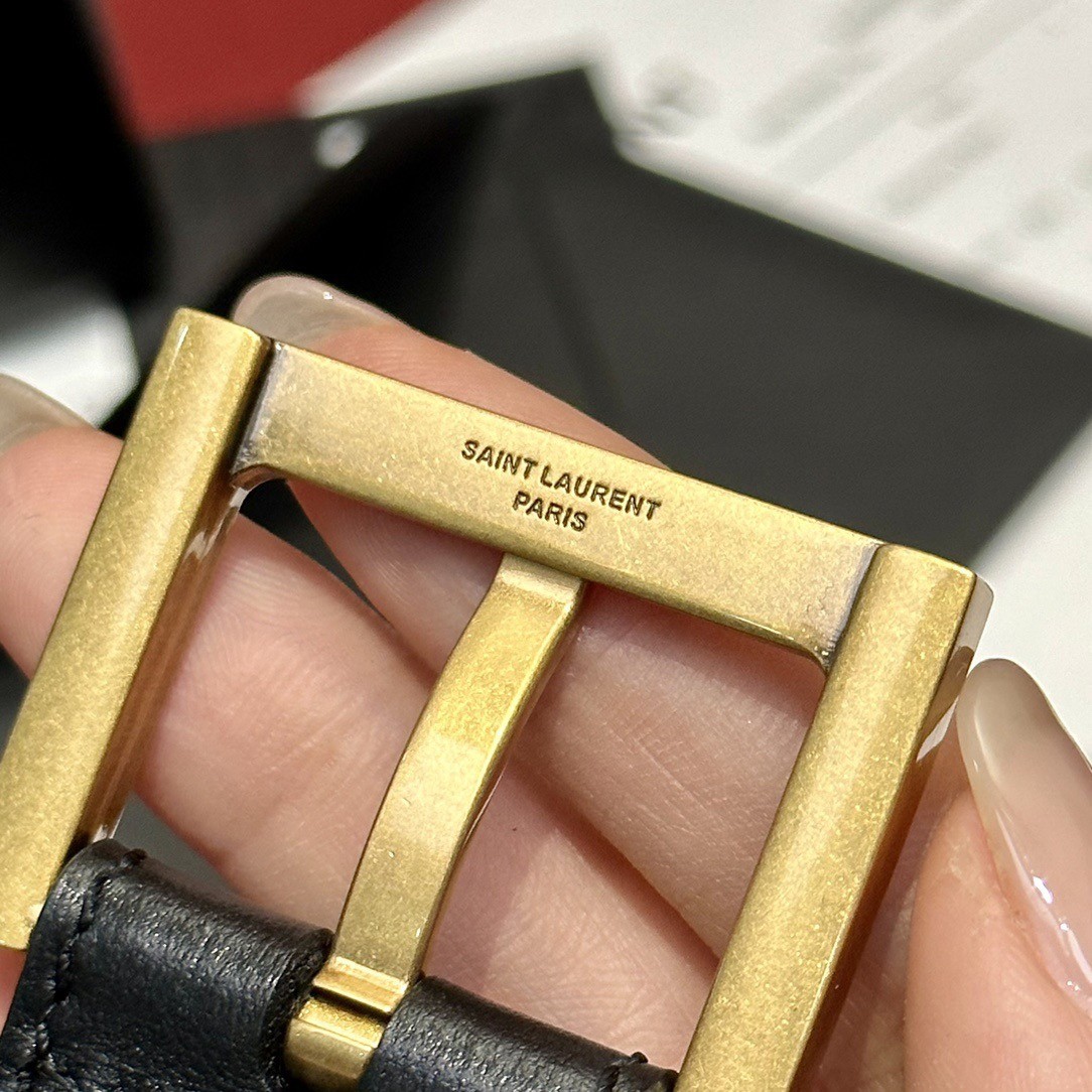 Sa**t Lau*nt cassandre square buckle belt 20mm in black leather
