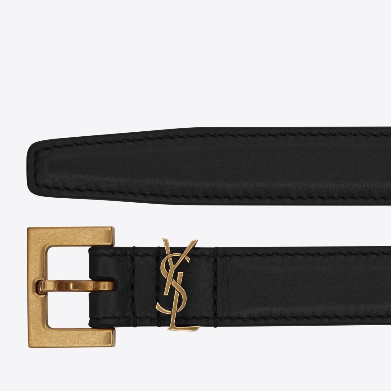 Sa**t Lau*nt cassandre square buckle belt 20mm in black leather