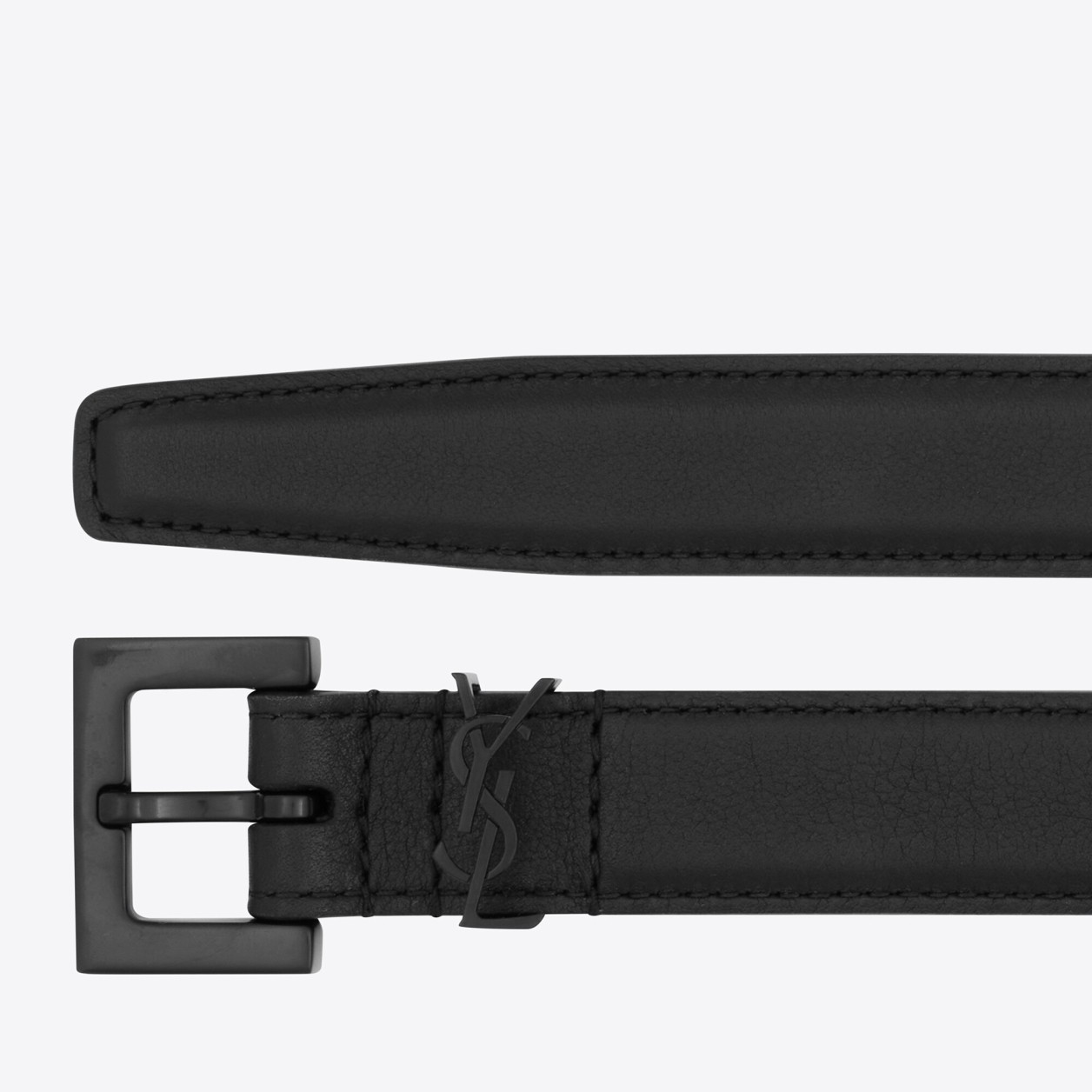 Sa**t Lau*nt cassandre square buckle belt 20mm in all black leather