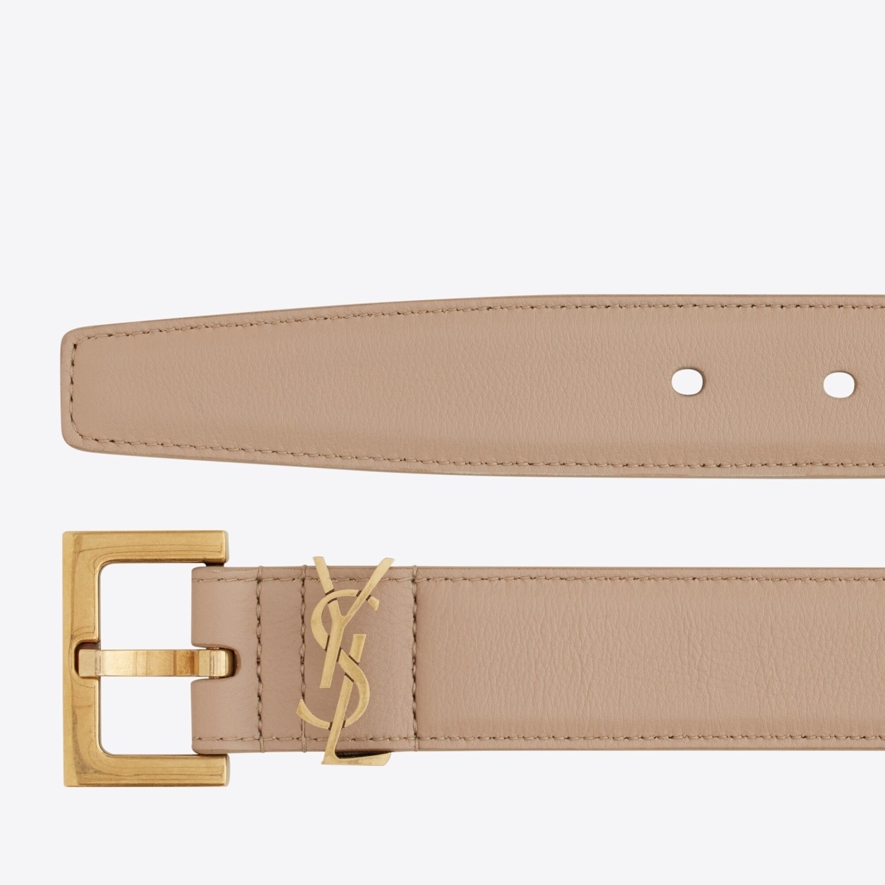 Sa**t Lau*nt cassandre square buckle belt 30mm in beige leather