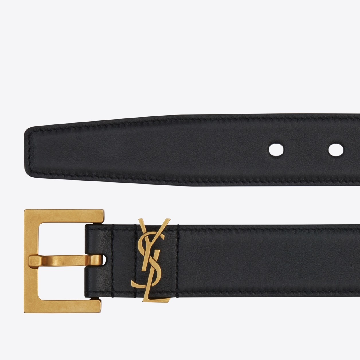 Sa**t Lau*nt cassandre square buckle belt 30mm in black leather