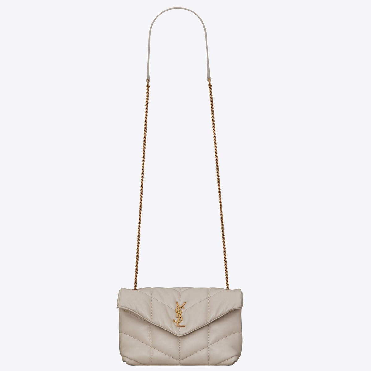 Sa**t Lau*nt puffer toy bag in white lambskin