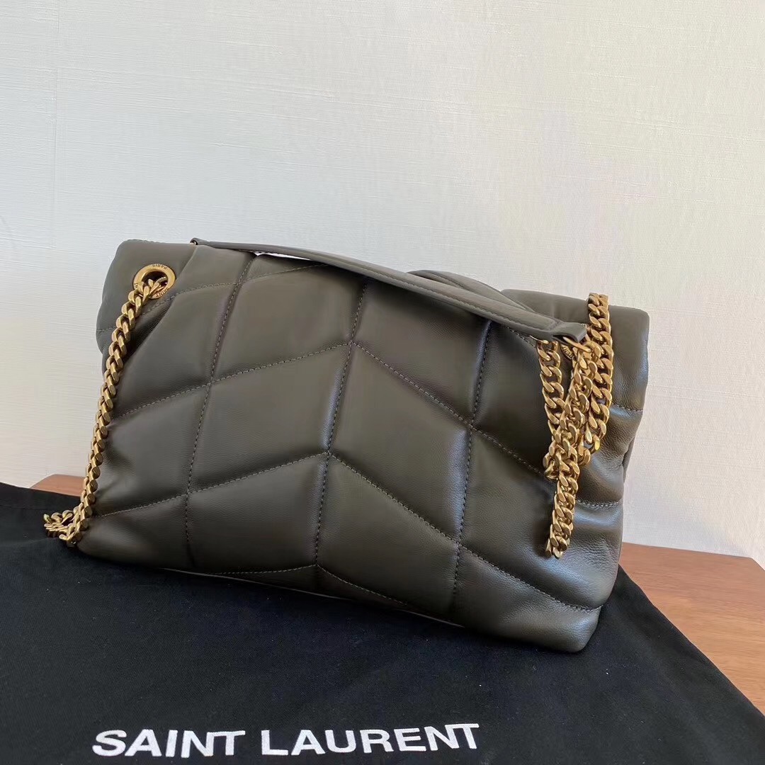Sa**t Lau*nt loulou puffer small bag in green lambskin
