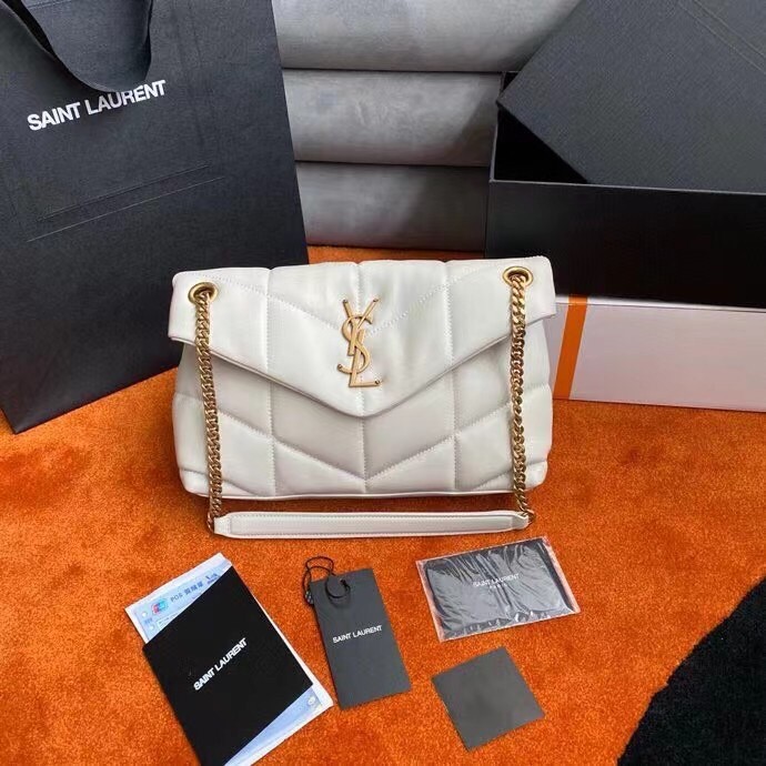 Sa**t Lau*nt small loulou puffer bag in white lambskin