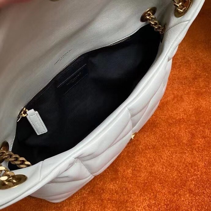 Sa**t Lau*nt small loulou puffer bag in white lambskin