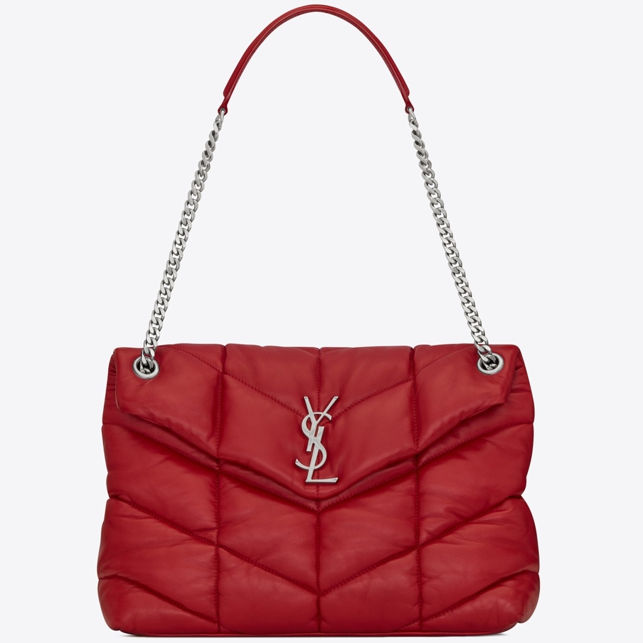Sa**t Lau*nt loulou puffer medium bag in red lambskin