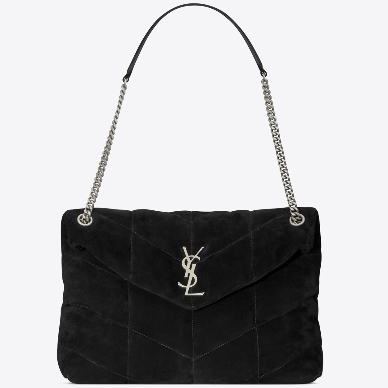 Sa**t Lau*nt loulou puffer medium bag in black suede