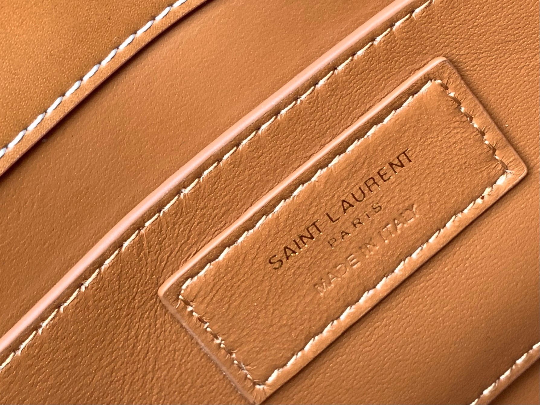 Sa**t Lau*nt manhattan mini shoulder bag in brown calfskin