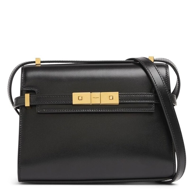 Sa**t Lau*nt manhattan mini shoulder bag in black calfskin