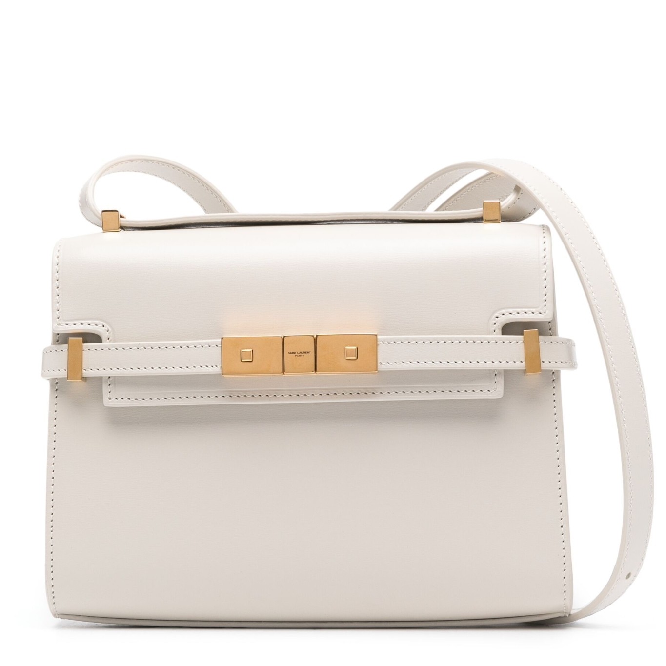 Sa**t Lau*nt manhattan mini shoulder bag in white calfskin
