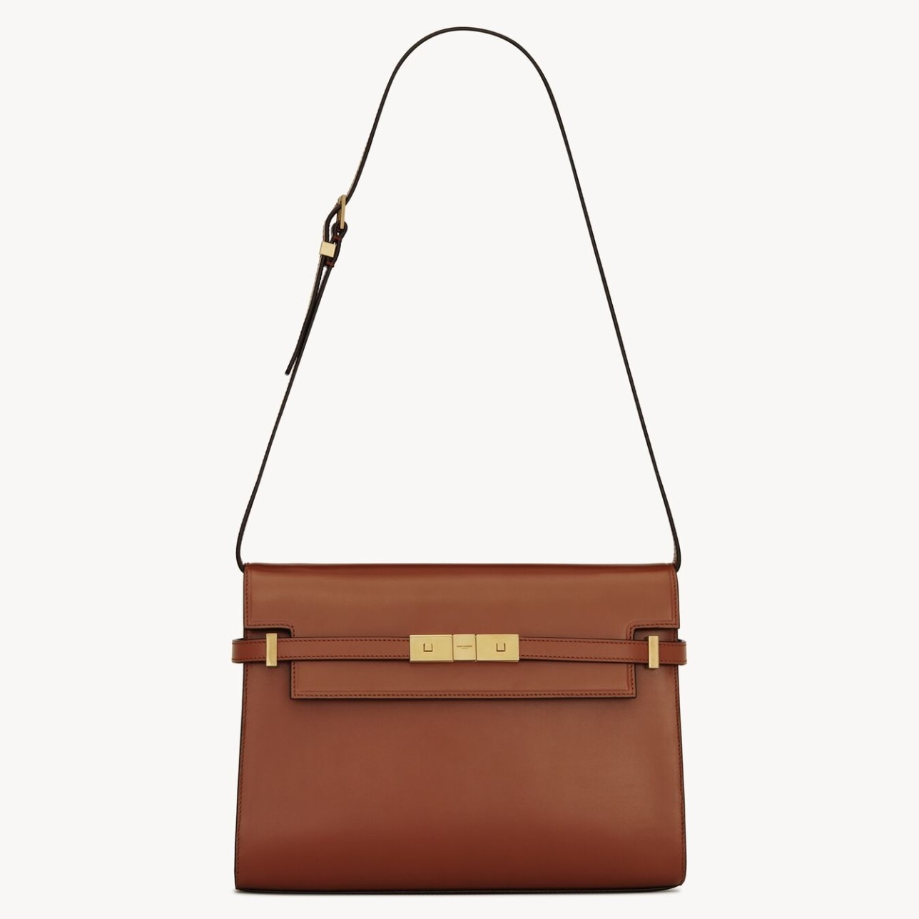 Sa**t Lau*nt manhattan small shoulder bag in brown calfskin