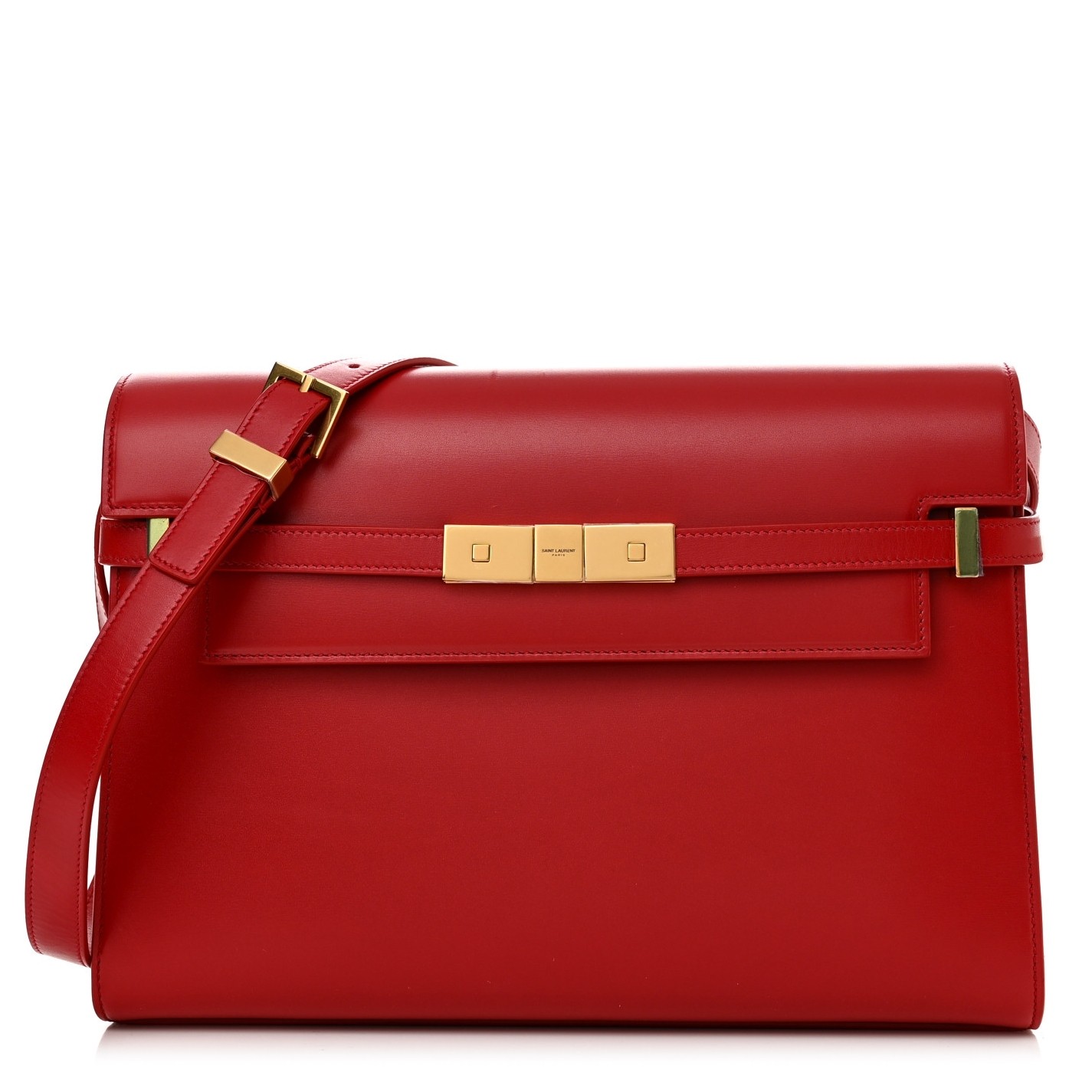 Sa**t Lau*nt manhattan small shoulder bag in red calfskin