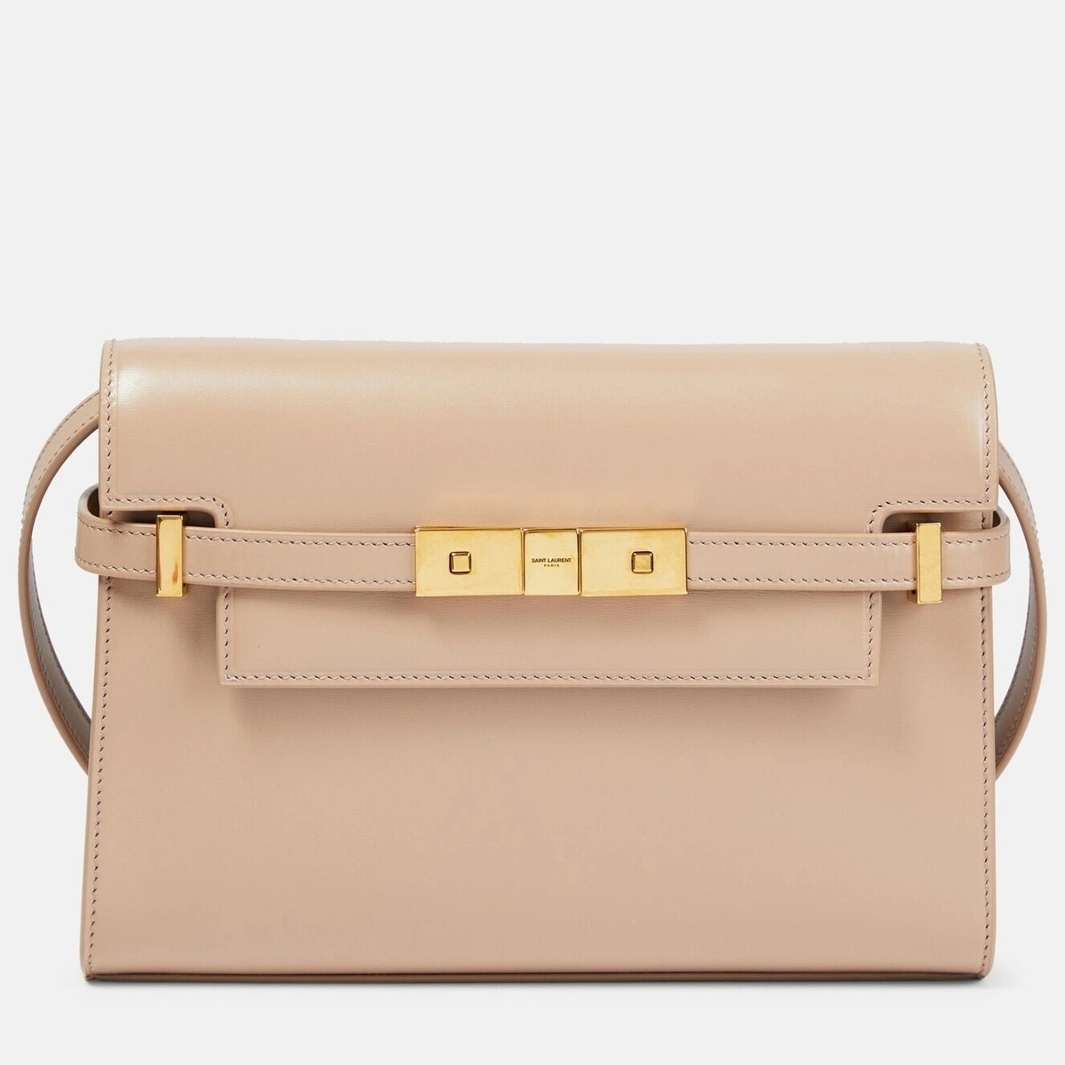 Sa**t Lau*nt manhattan small shoulder bag in beige calfskin