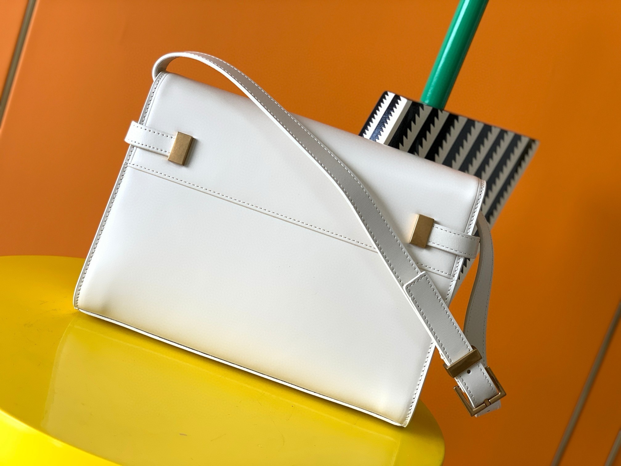 Sa**t Lau*nt manhattan small shoulder bag in white calfskin
