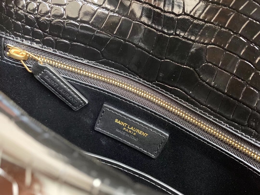 Sa**t Lau*nt margaux satchel in black crocodile embossed leather