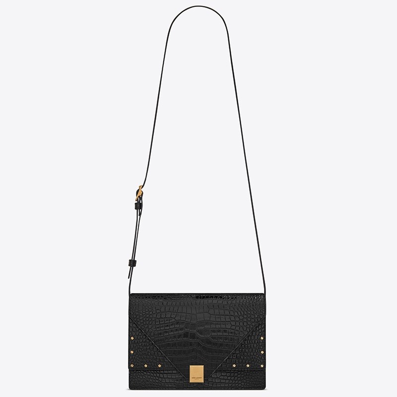 Sa**t Lau*nt margaux satchel in black crocodile embossed leather