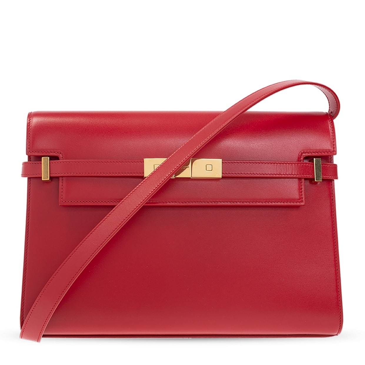 Sa**t Lau*nt manhattan medium shoulder bag in red calfskin