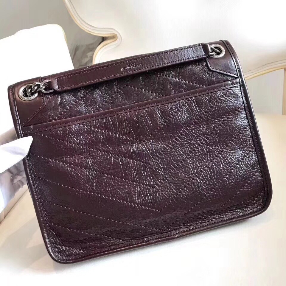 Sa**t Lau*nt medium niki bag in bordeaux crinkled leather