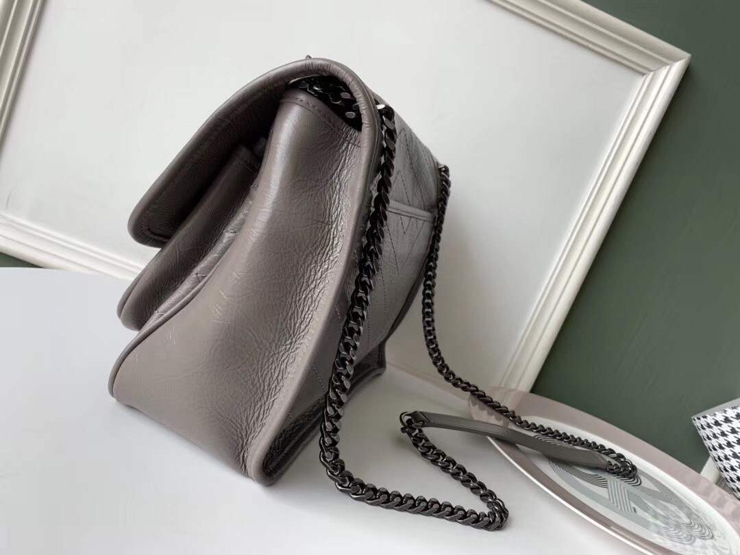 Sa**t Lau*nt medium niki bag in grey crinkled leather