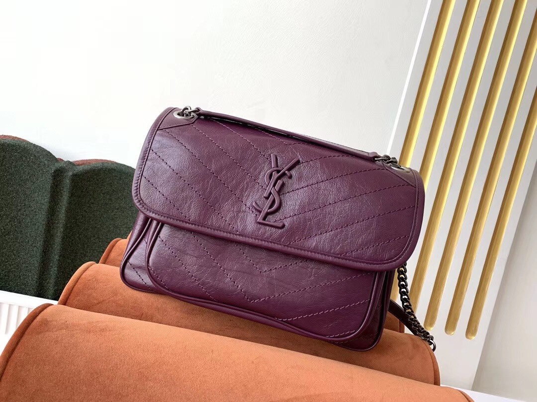 Sa**t Lau*nt medium niki bag in prunia crinkled leather