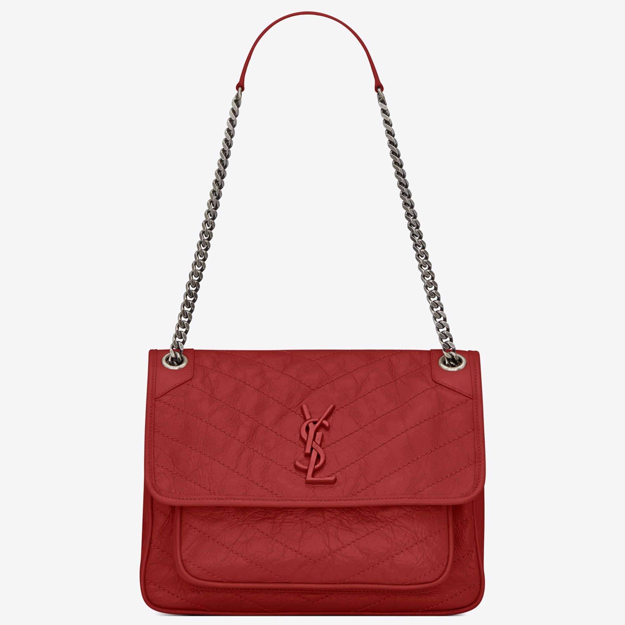 Sa**t Lau*nt medium niki bag in red crinkled leather